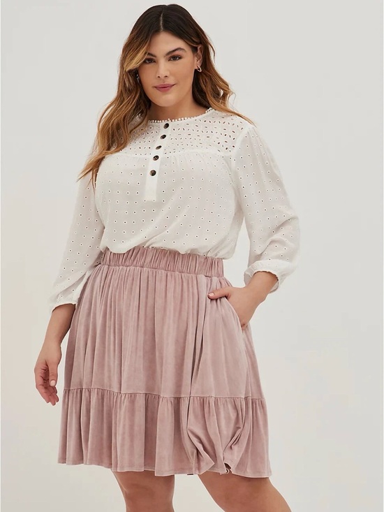 torrid Dresses & Skirts - Torrid Super Soft Tiered Pink Mini/Midi Skirt with Pockets  Size 2 (2x/18-20)